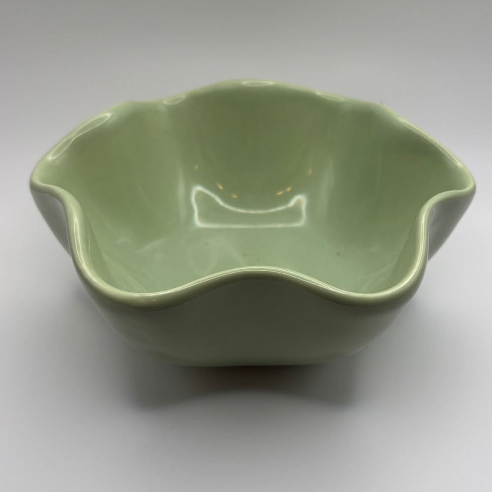 Vintage Stangl Pottery Terra Rose Sage Green Scalloped Bowl 7 Inch SL Mark USA